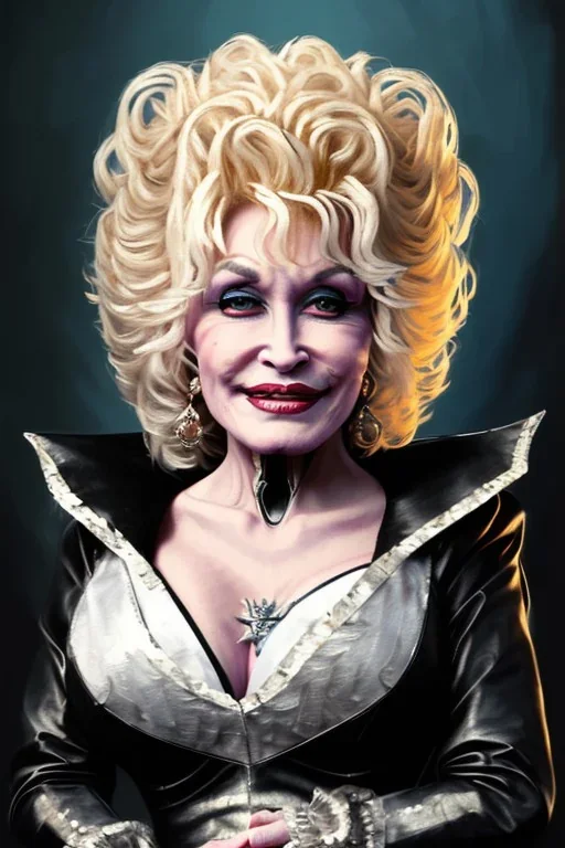 painting of dolly parton as evil queen in black leather, feminie, angry, stern look on her face, volouptous, busty, cleavage, emperious, mature, highly detailed, digital painting, artstation, concept art, smooth, sharp focus, illustration, art by gaston bussiere and alphonse mucha