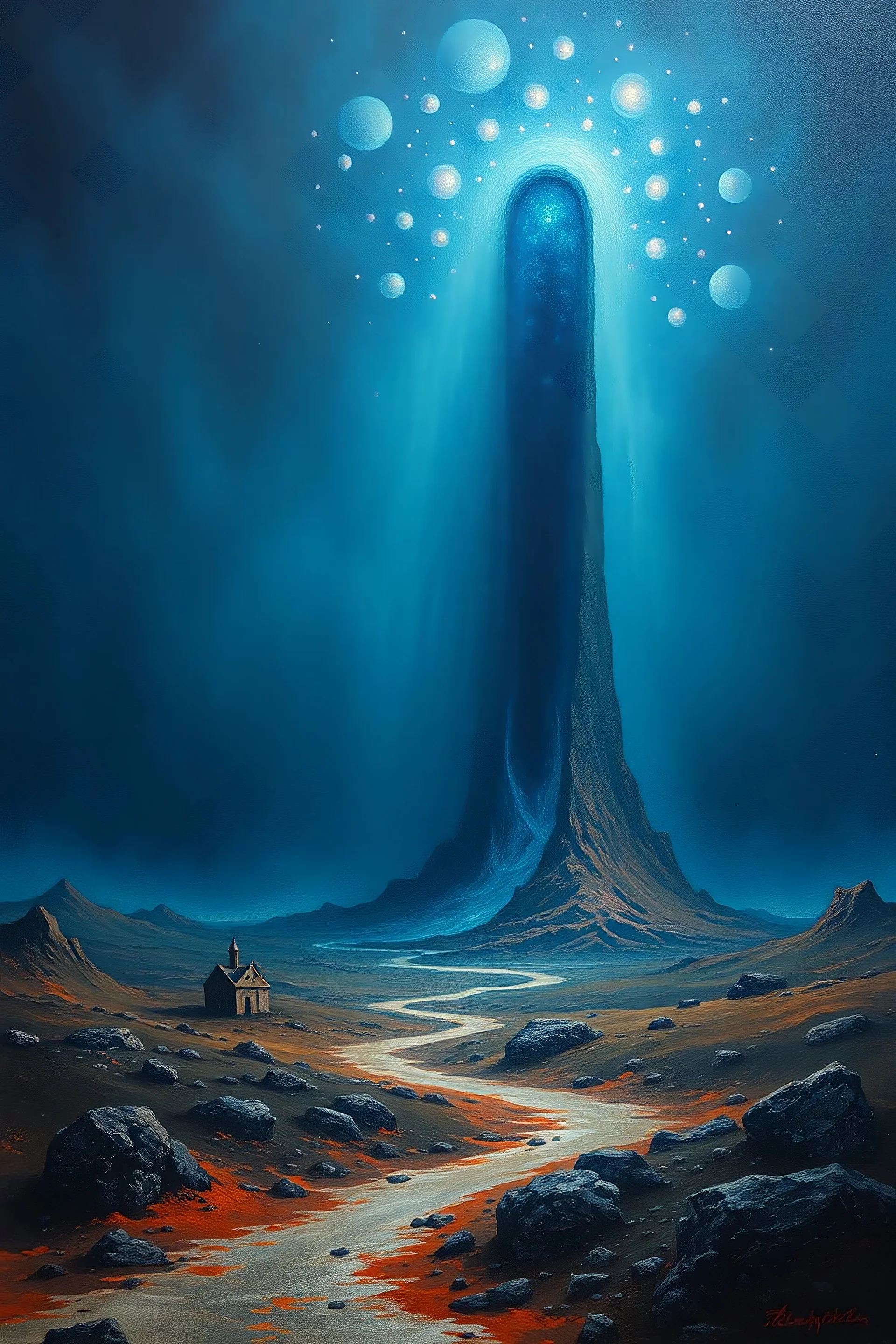 Surreal images in the style of Zdzisław Beksiński, , Blue and blue hell, óleo, Solitude