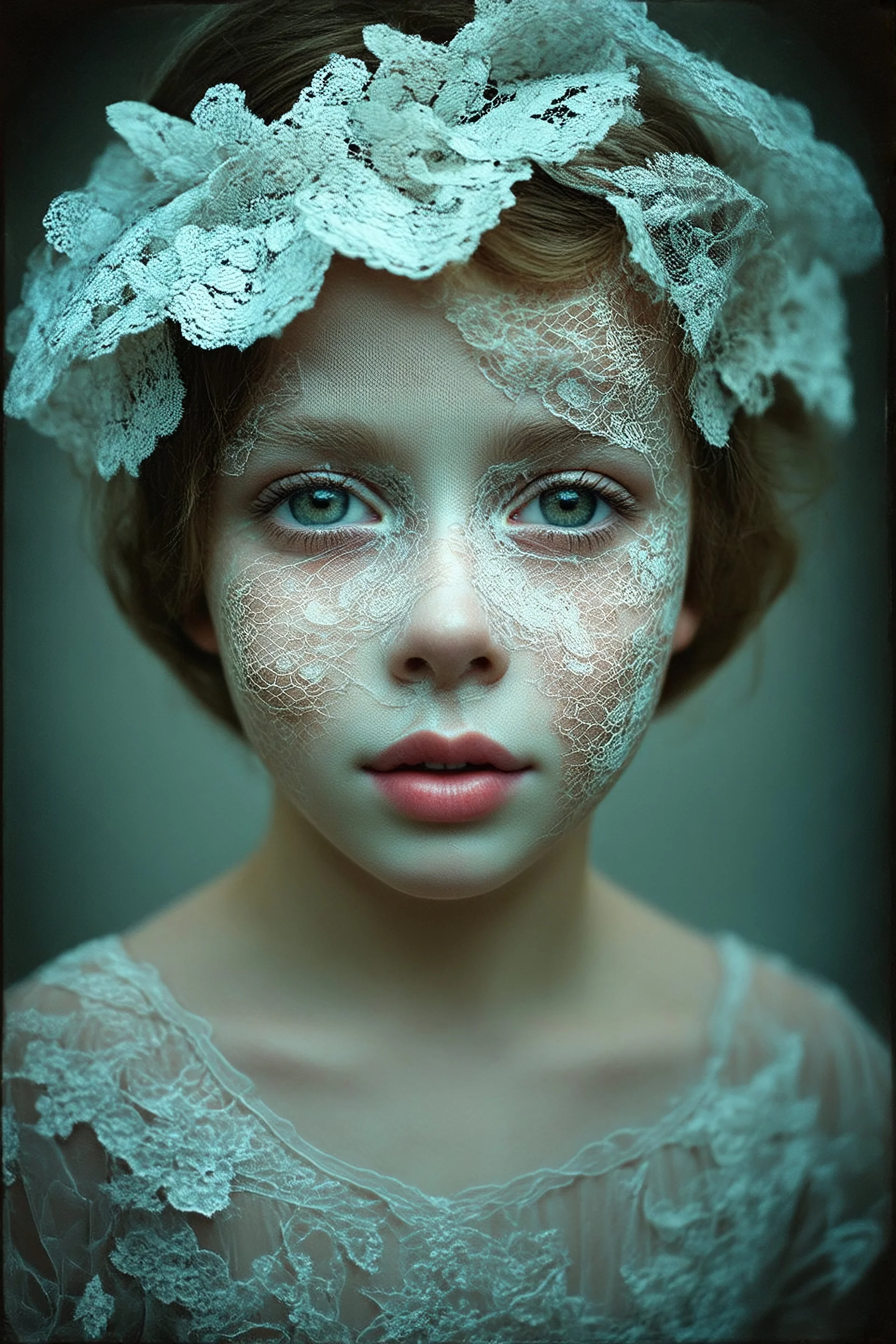 Face made of lace, 3d, autochrome