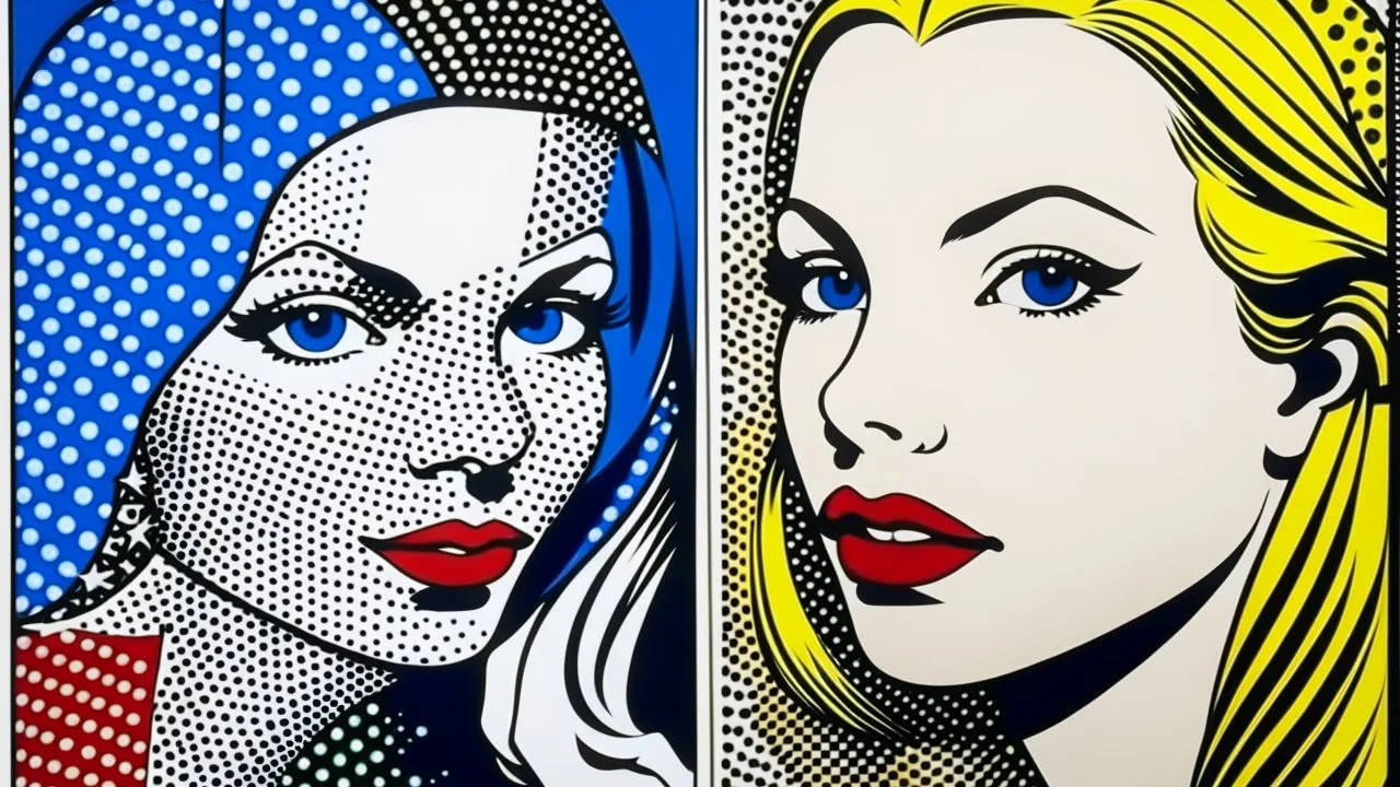 CREATE A PICTORIAL COMPOSITION BY creatively MIXING the works of "Girl's Hair Band" by Roy Lichtenstein and "Still Life" by Tom Wesselmann