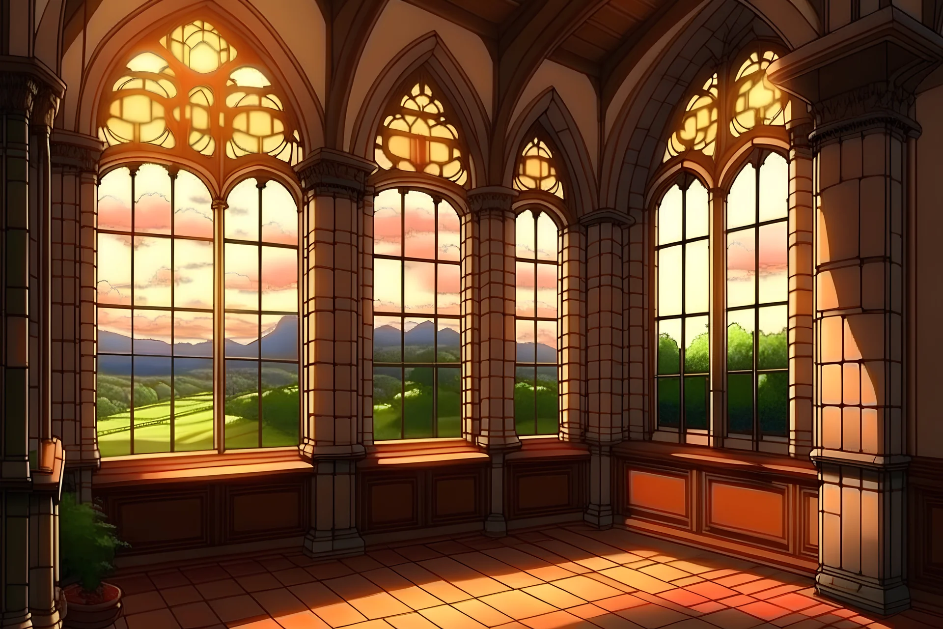 anime beautiful castle room with simple window