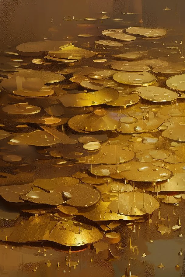 Oil painting is raining that turns anything that falls on it into gold