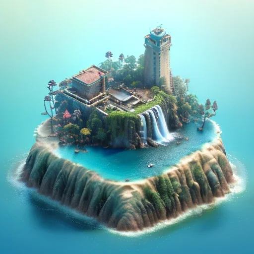 The Isometric Glass Tall Box Mini Model Little Real Island Mixed Water Fall Under Ocean Sunshine Summer Background Blue Sea, The Last Of Us / Avatar, Octane Render / ZBrush, Cinematic, IMAX Film, Nikon D750, 16K, Autostereoscopy, Anthropomorphic, Golden Ratio, Geometry, Symmetric, Depth Of Field, Highly Detailed, Ultra Realistic, Beautiful Lighting, Halfrear Lighting, Soft Light, Candoluminescence, Cast Shadow, Reflective, Glow, Translucent, Normal Map, Carbonated --testp