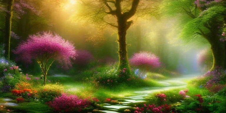 bright fairy, beautiful portrait, flowery landscape