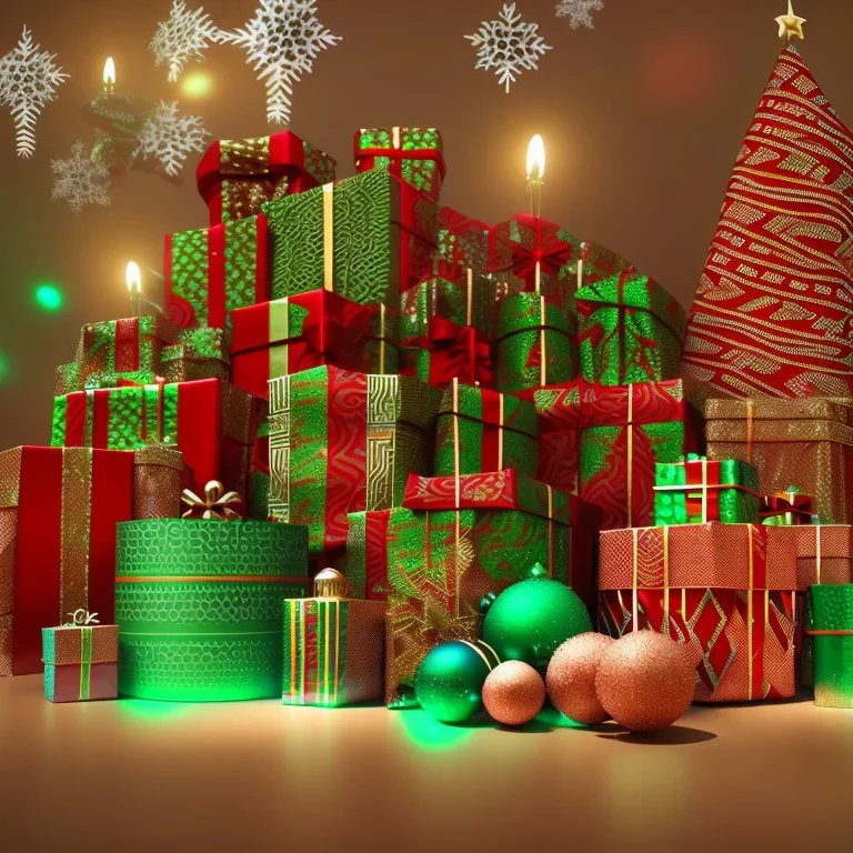 christmas ambience, african, kente, kente ribbon, kente boxes, clothing, african patterns, thread, embroidery, cinema 4d render, high detail