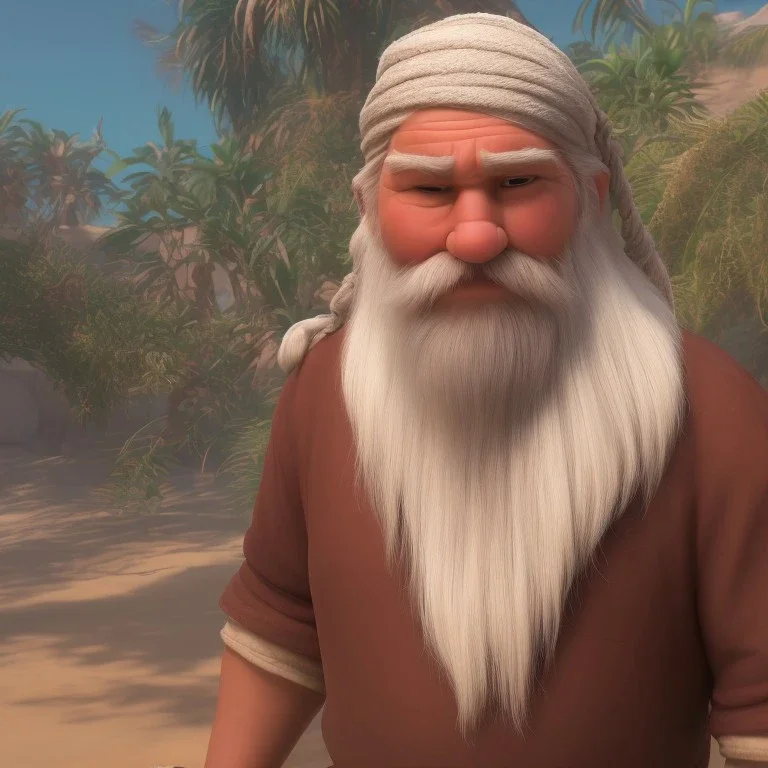 An old man with a long beard old Arabic and white Turkish turban feature ray tracing 4k realistic