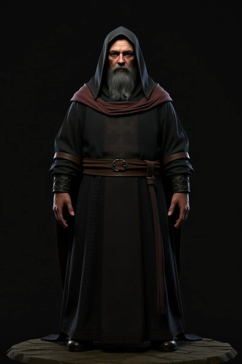 russian monk for a horror , 3d model for a videogame, template, full-length, front face, model, 3d