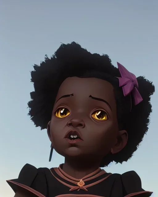 Portrait of a sweet black toddler witch girl with long black curly hair