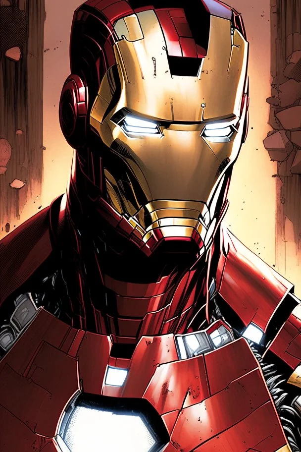A comic portrait of Iron Man, from Marvel Comics
