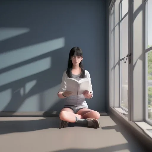 female student studying by the window, anime style, full body, unreal engine 5, cinema4d, sun light, studio lighting --ar 1:1 --v 4