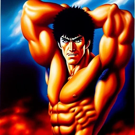 portrait of 'Kenshiro-Fist of the North Star',painting by Earl Norem, simon Bisley, evan lee, 86-86, oil on canvas, cinematic composition, extreme detail,fit full head inside picture,8k