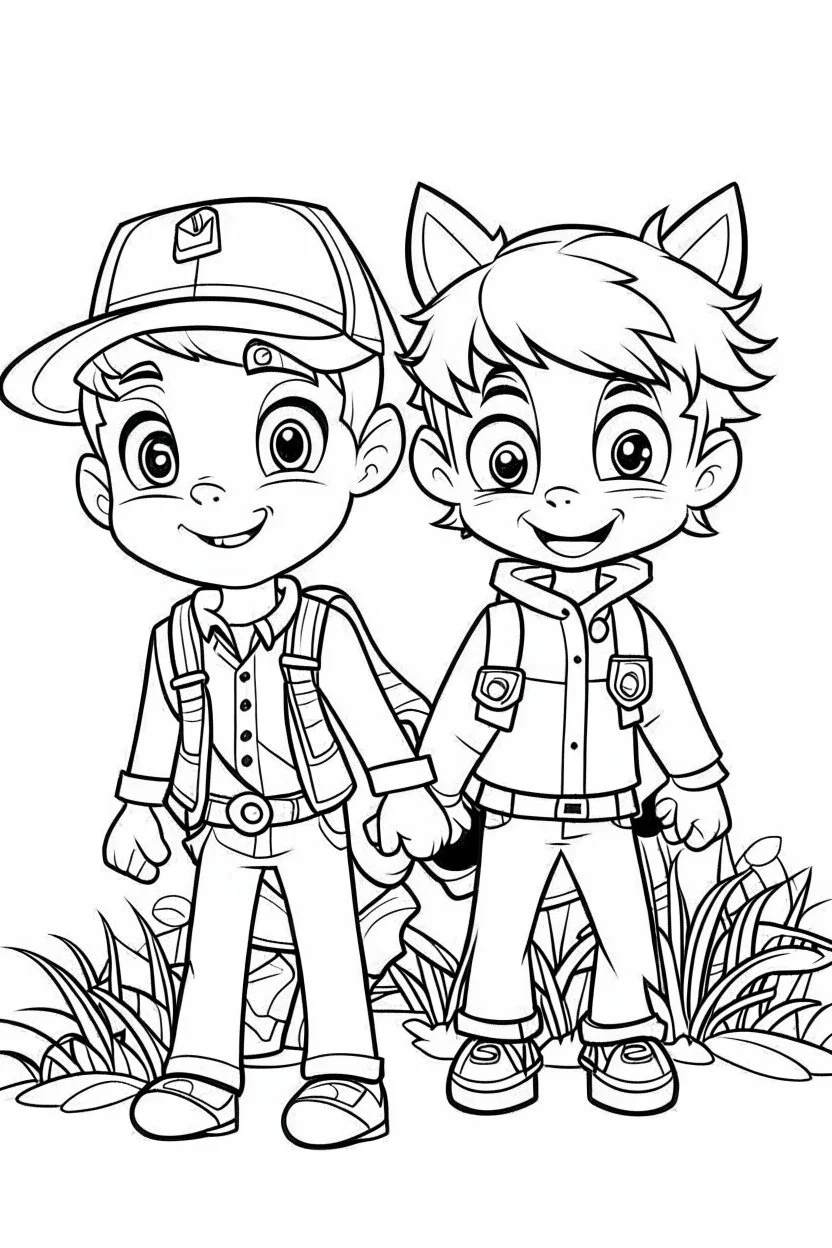 coloring page for kids, tom and jeery , cartoon style, thick outline, low details, no shading, no color