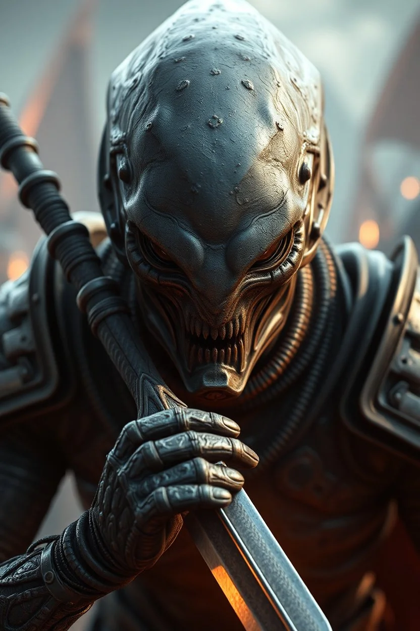 Aliens , d&d character art masculine features, with daggers light , deep coal-gray skin, 8k, 3d cgi, unreal engine 6, high detail, intricate, cinematic battle background