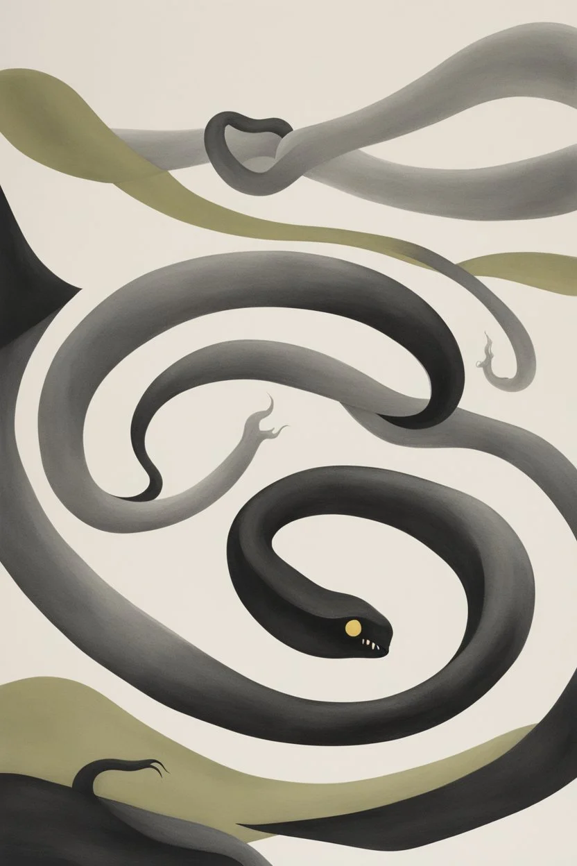 a minimalist style horror painting of a circular black smoke turning into a subtle snake shaped shadow . white background