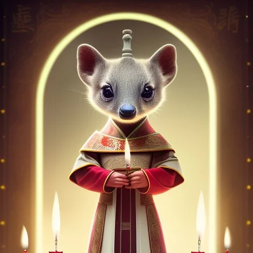 a cute litte ant-eater wearing Hanfu, holding a large candle, BK complex detail, cinema, reality, detail, octane rendering, stoic cinematic 4k epic detailed photograph shot on kodak detailed bokeh cinematic hbo dark moody 8k, 85mm f/16 by leica