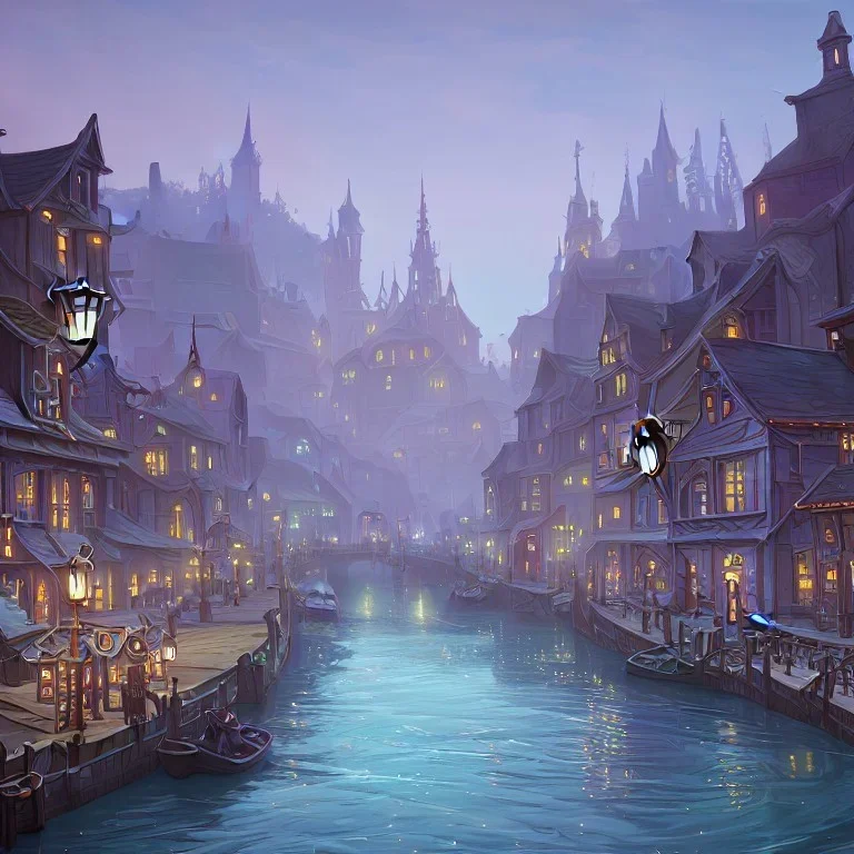 Α magical canal town for warlocks and witches during Christmas