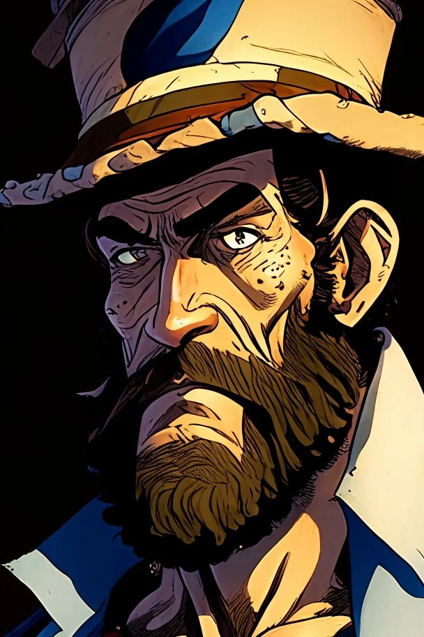 A comic portrait of Magellan, from One Piece