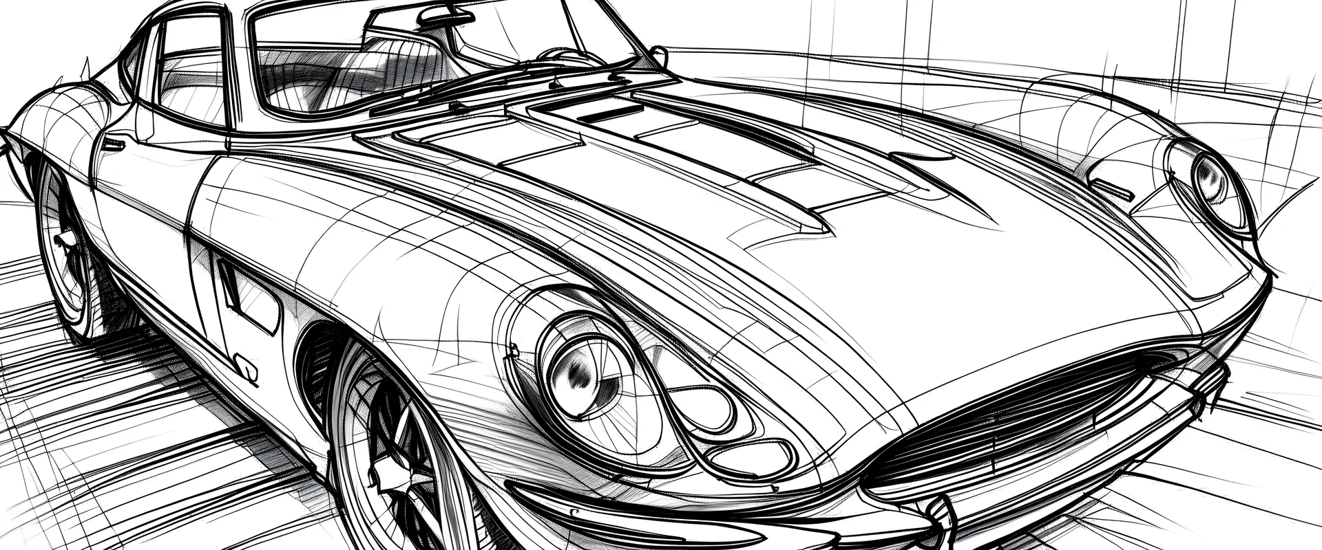 hand sketch off jaguar e-type, contour, imperfect