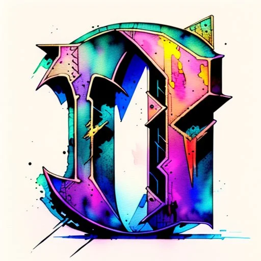 Letter "H" - cyberpunk style - Watercolor and watercolor painted style - Jenna Rainey style