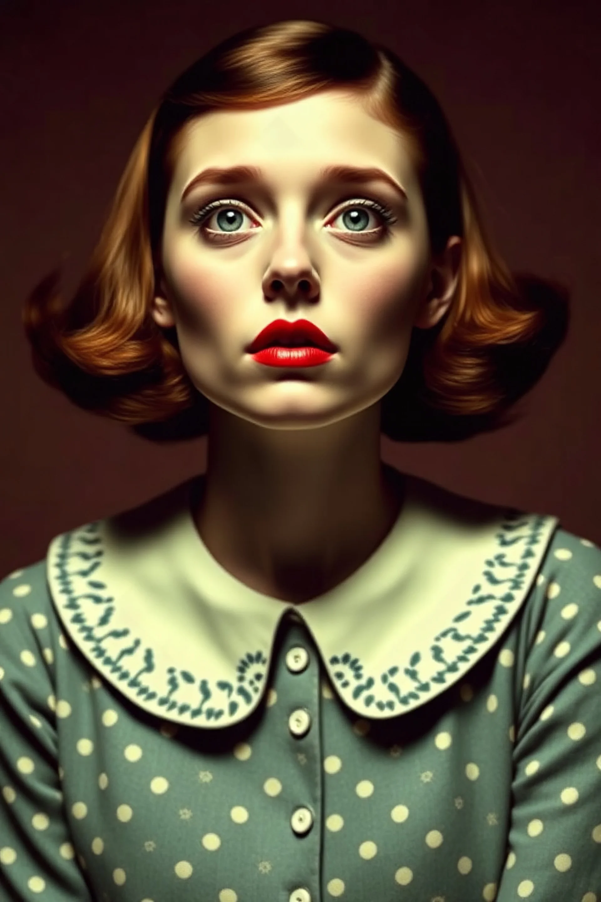 actress madeline brewer in the style of Margaret Keane