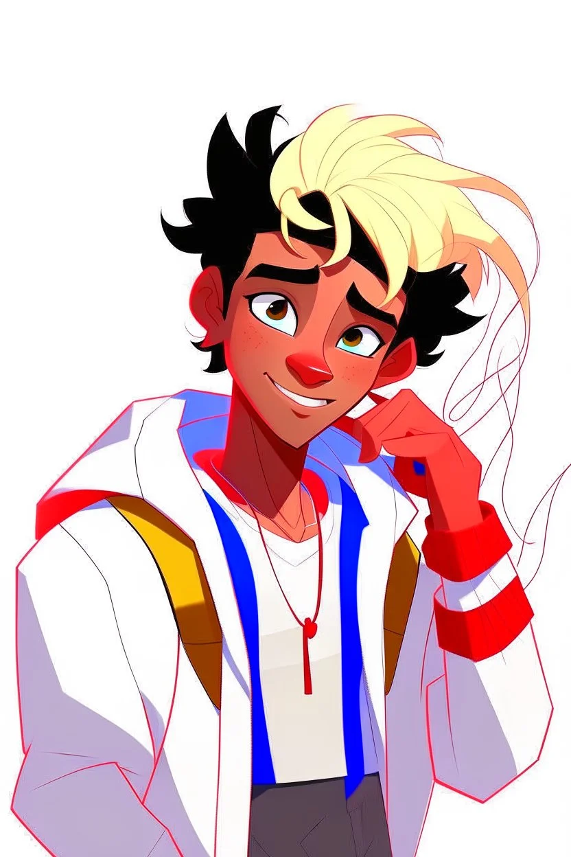 Spiderman into the spider verse tarzı bir erkek karakter kıvırcık ve beyaz daha detaylı