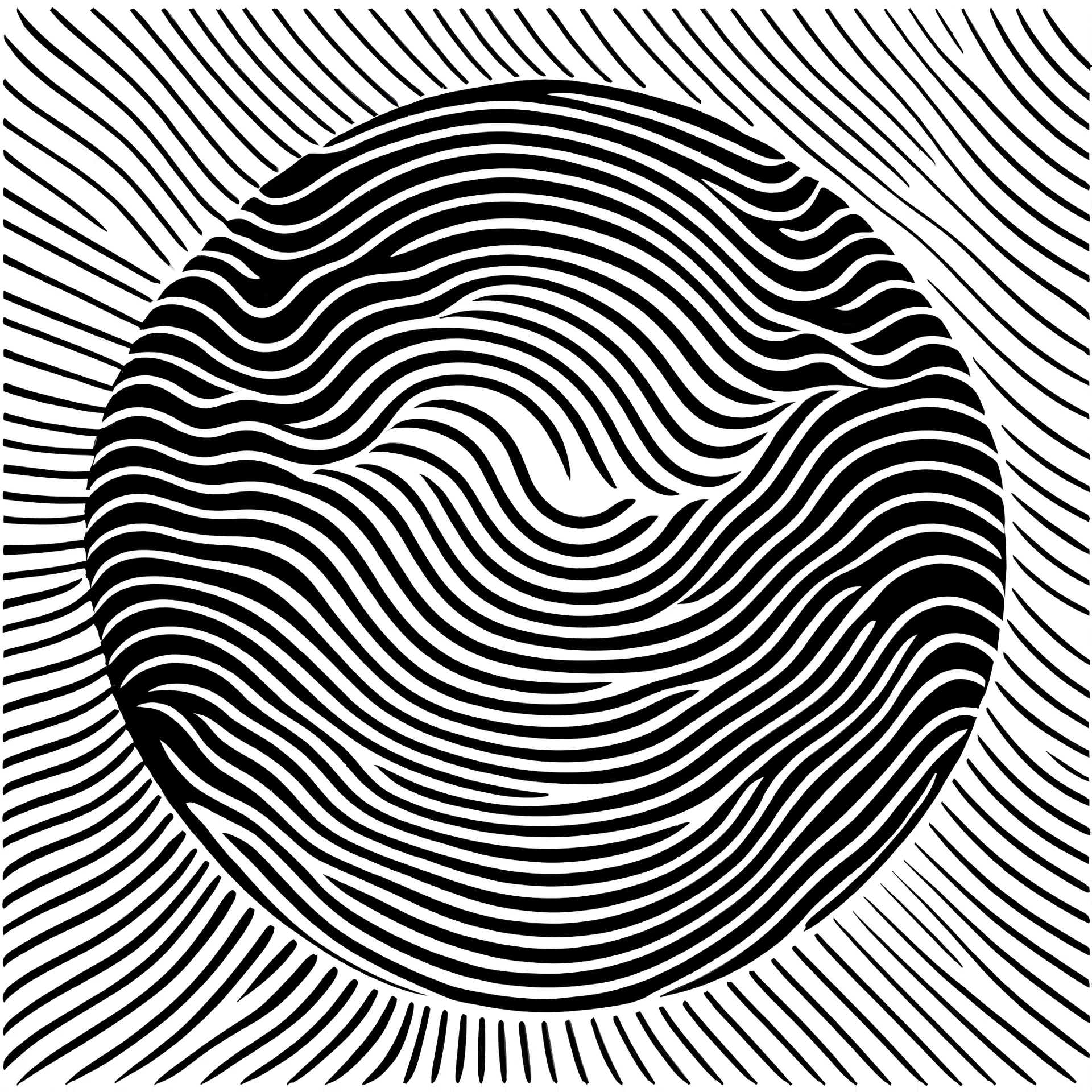 A stream of thoughts, black waves on a white background in a circle, logo, minimalism,fewer stripes