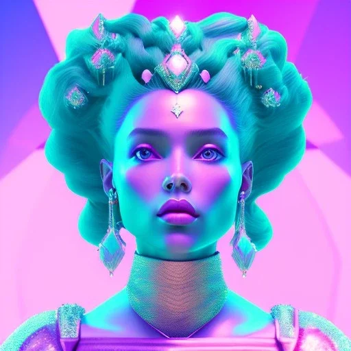 A portrait of a crystalised queen, atmospheric, realistic, unreal engine, cinematic lighting, octane render, transoarent, pink turquoise light