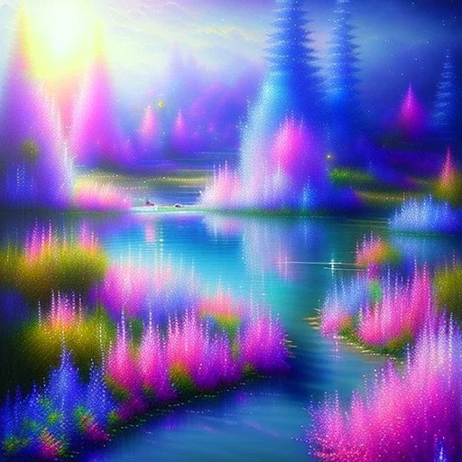 one big Cosmic crystal subtle in a galactic ambiance , blue lake, delicate flowers, delicate colors, bin the foreground, full of details, smooth，soft light atmosphere, light effect，vaporwave colorful, concept art, smooth, extremely sharp, masterpiece, best quality, blue skinned, sparkling,8k, , sun light, 8K, RAW, depth of field,high contrast,