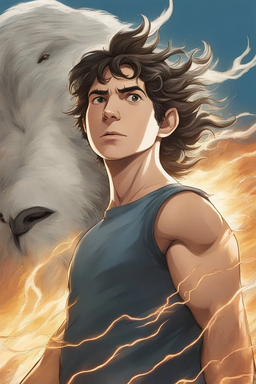 Percy Jackson with Zeus' thunderbolt