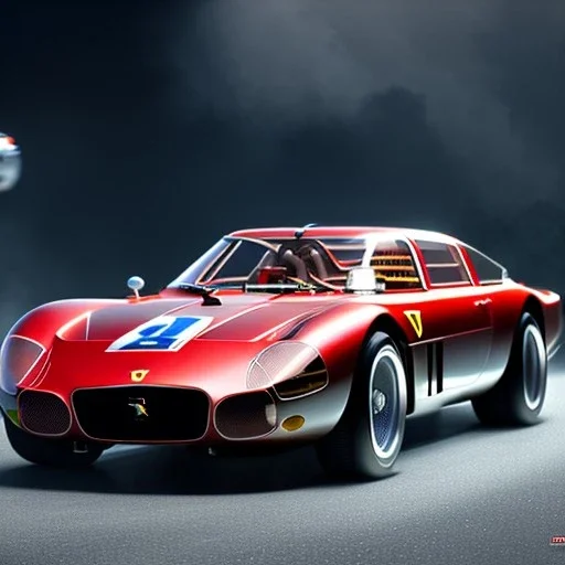 fullbody Drawing of 'Ferrari 250 LM',intricate detail,andrea bonelli,Kilian Eng,Ohrai,evan lee,three quarters frontal aerial view,toned colors,16k