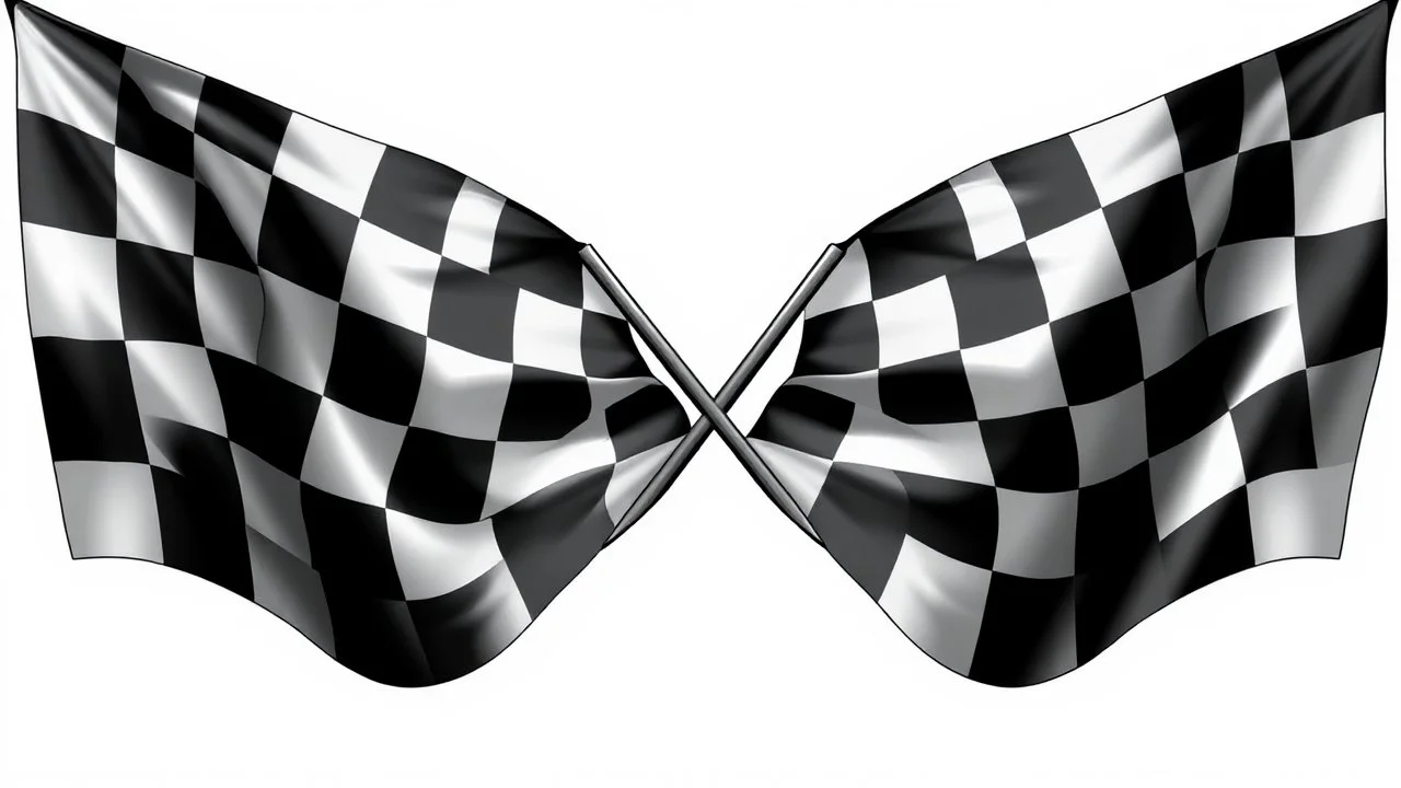 2 checkered flags crossed , black and white vector