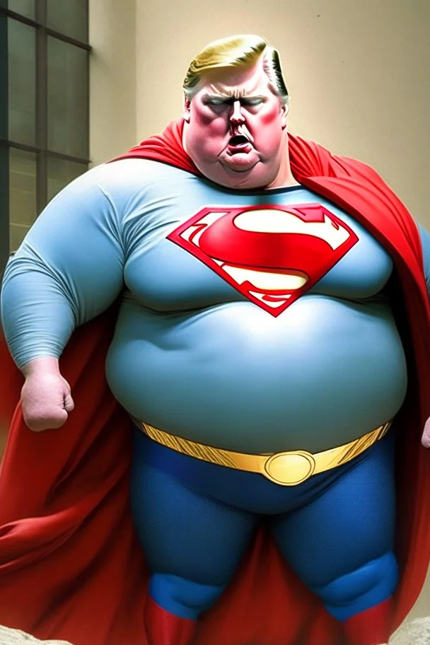 fat superman with donald trump's head