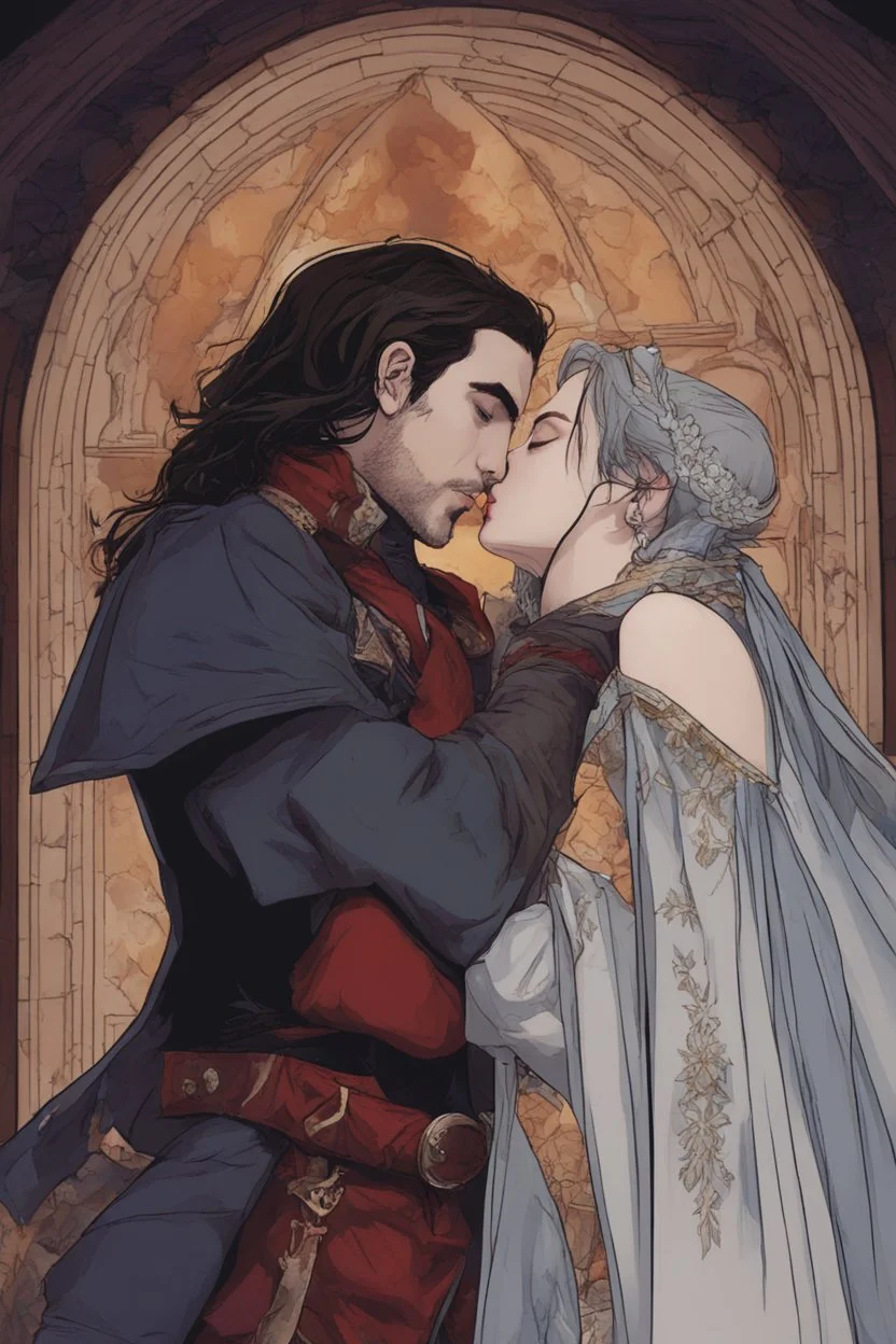 A couple from the dnd game curse of Strahd kissing