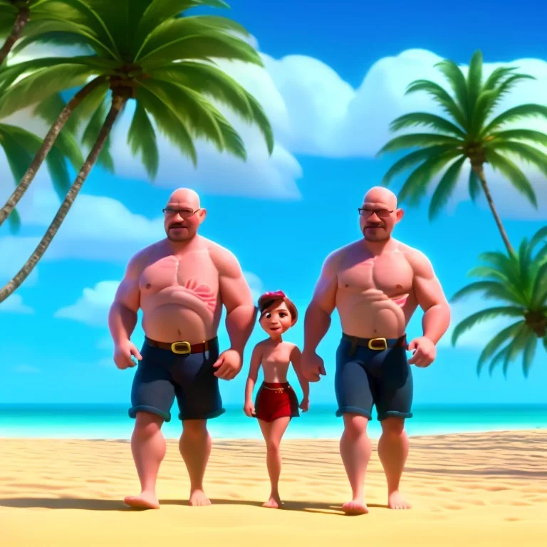 shirtless Walter Whites family , 8k, tropical beach background, jaun