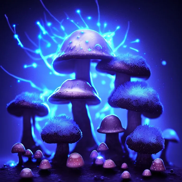 Spherical Frost metal magic armoured lightning glowing Mycelium MUSHROOM stars galaxy SPACE lANDSCAPE BURNING IN BLUE FLAMES hellfire abyss math chaos vivid cell