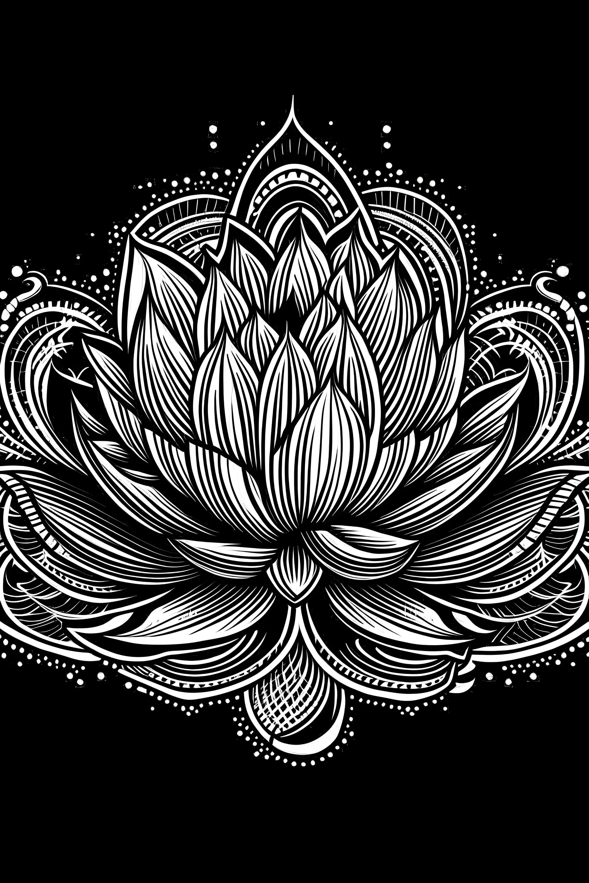 Minimalis line art neo-traditional style a lotus flower tatto black and white outline only