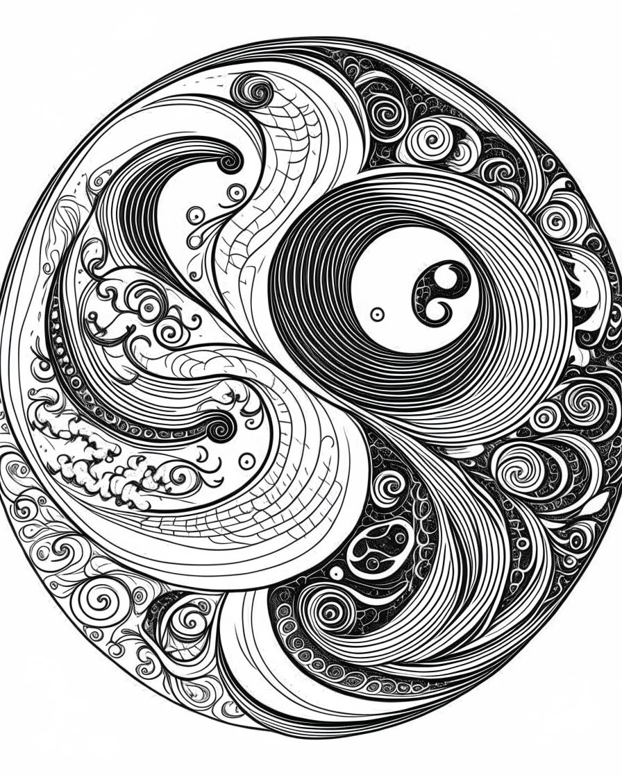 realistic ying yang symbol tattoo idea, line art, background, vector, svg, black outline on white background, leave plenty of white space beetween lines for coloring, tattoo style, tattoo idea