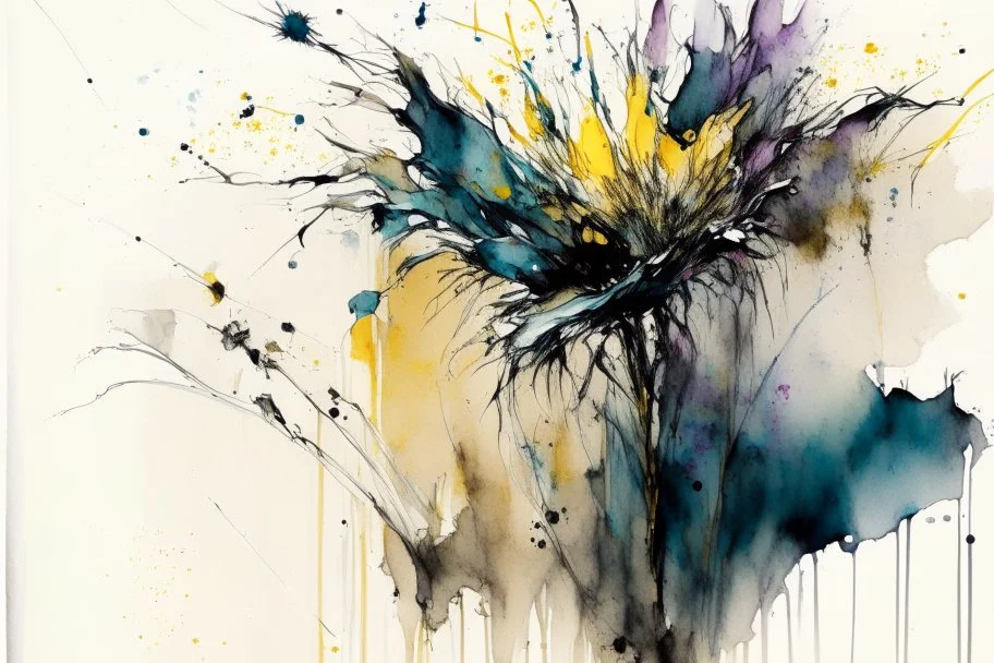flowers in the style of Agnes cecile,frank Auerbach, in frame, watercolor, wet on wet and splattering techniques, centered, perfect composition, abstraction, surrealism