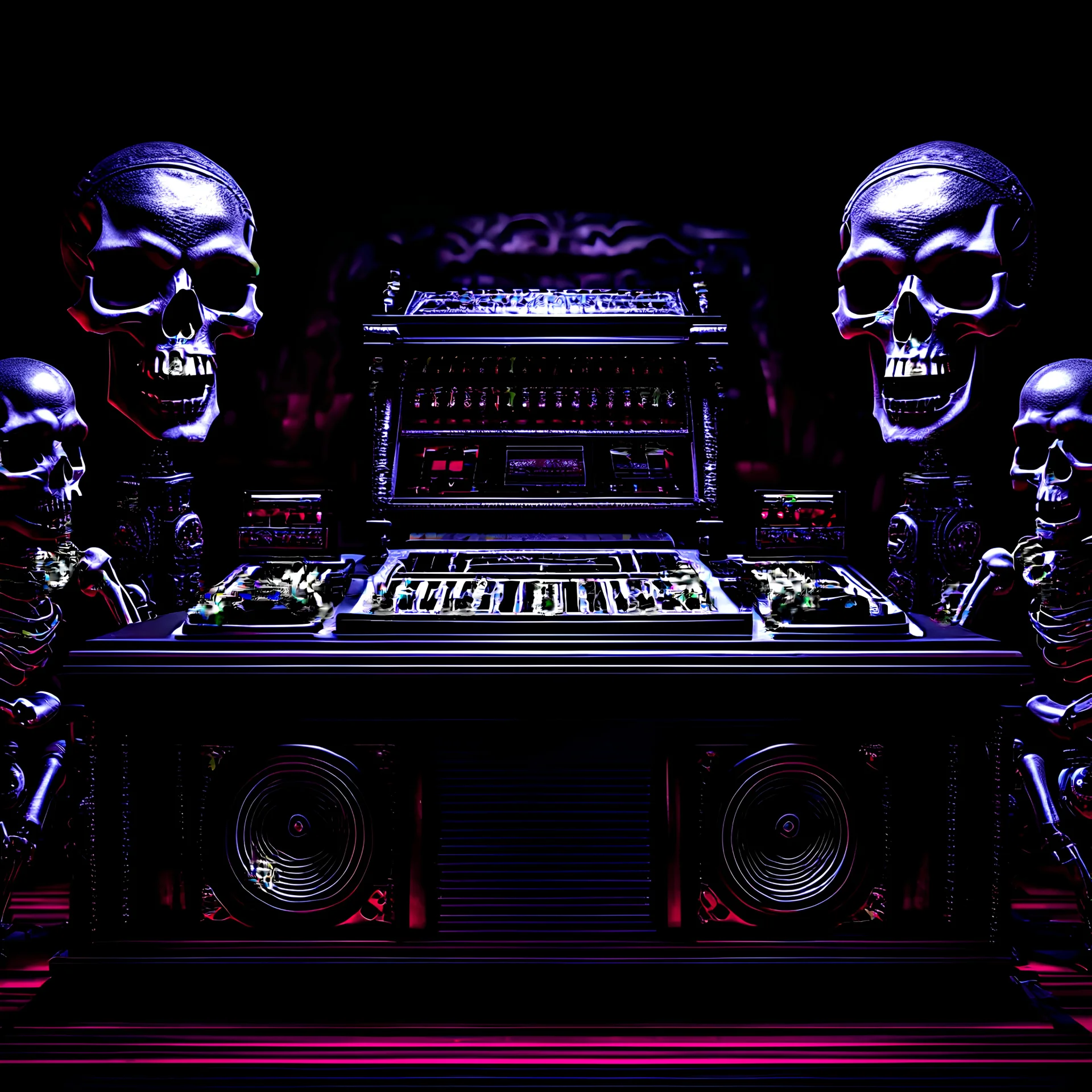 DJ of the damnded, insanely detailed DJ booth in hell, MID set, speakers and equipment made of bone, anatomically correct, add more skulls in th audience, photorealism, vray, 8k 3d https://stablecog.com/generate?o=a67b60e0-edd2-418d-9744-d1d585055d7f