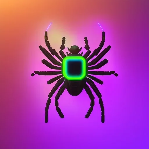 A beautiful portrait of a cyborg spider wite neon color scheme, high key lighting, volumetric light high details psychedelic background