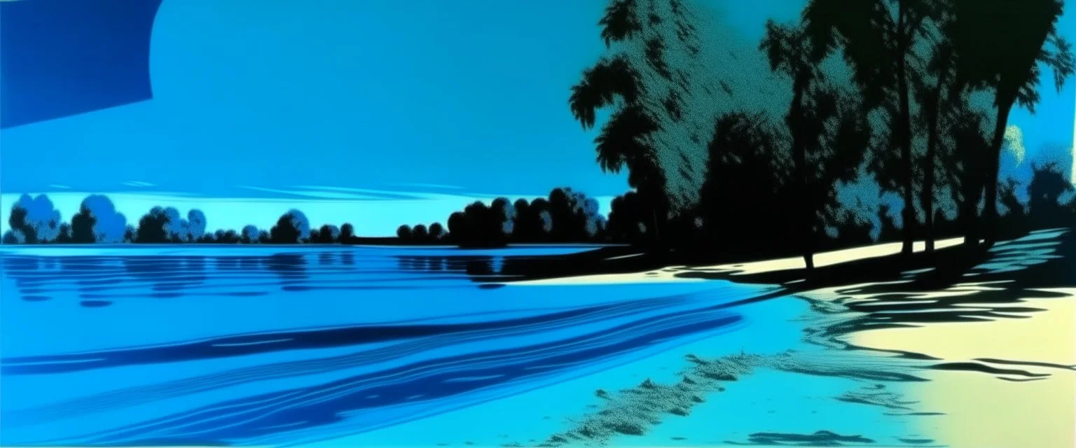 A blue beautiful Danube beach painted by Andy Warhol