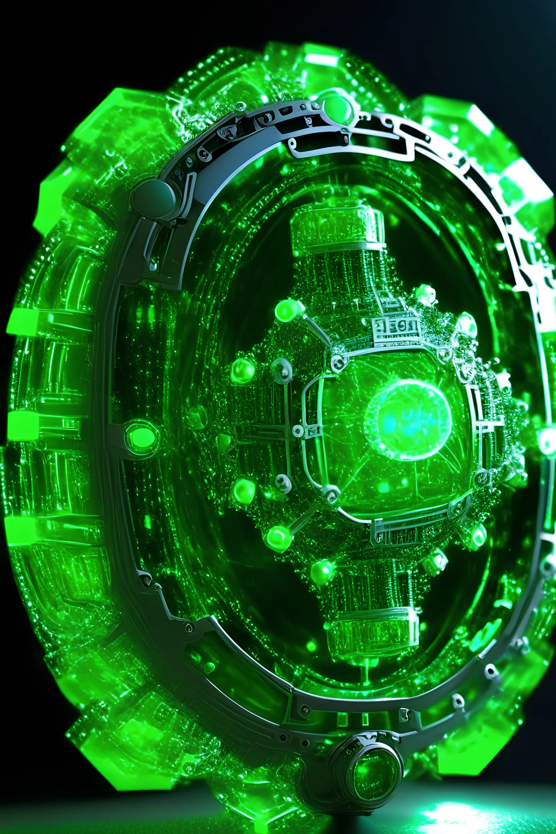 give me a small quantum nano future machine ring with emerald circular