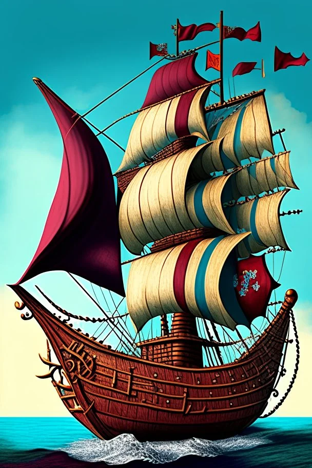 medival colorfoul ship sailing