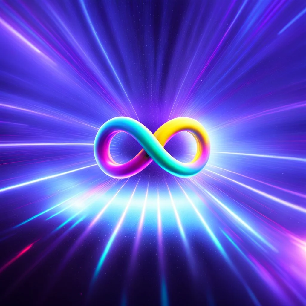 infinity symbol brightly coloured ∞ moving at warp speed, colours from infinity flowing through image with speed, striking, neon, chiaroscuro, dramatic, captivating, powerful, fantasy, beautiful, octane render, 16k post-production, artstation: award-winning: atmospheric: commanding: fantastical: clarity: ultra quality: striking: brilliance: stunning colors: amazing depth; lens: f/11, 35mm