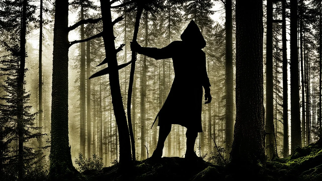 The hooded sorcerer in the forest
