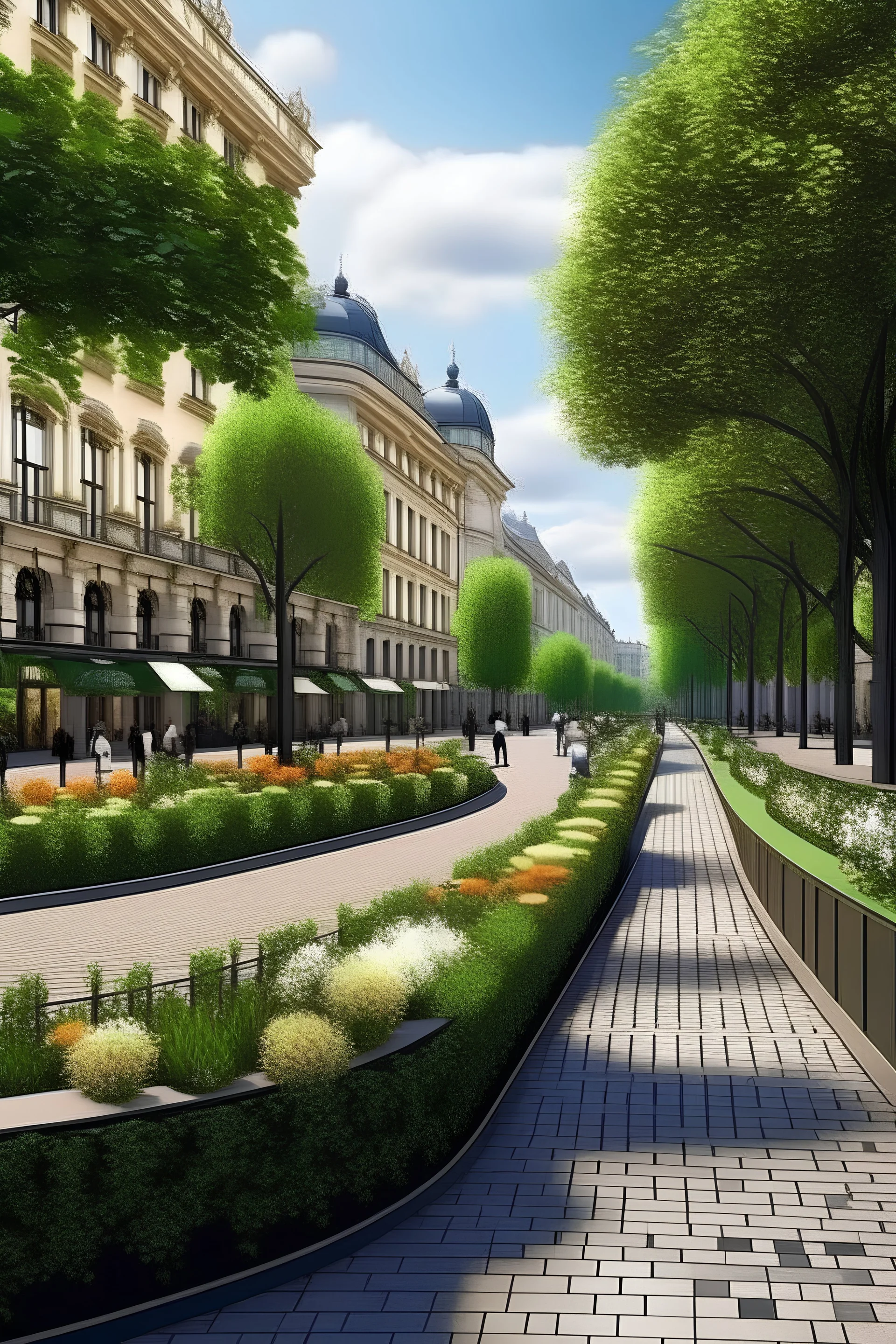 Elements of landscape decor are an integral part of the design of the pedestrian street environment in the Art Nouveau style. Vegetation with soft shapes and dense deciduous plantings, rich textures, creates a sense of privacy and natural harmony right in the center of the city. In addition, the presence of winding paths leading through the street space adds interest and allows pedestrians to feel like real travelers. Special attention in the design of the pedestrian street environment is paid