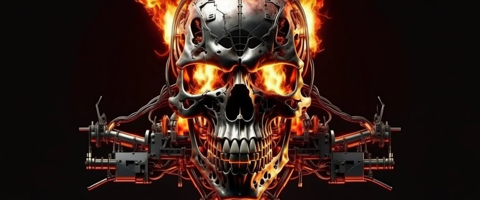 4K. REALISTIC FULL DETAILS. LOGO EMISSION DE RADIO HARDROCK FIRESTARTER TERMINATOR.