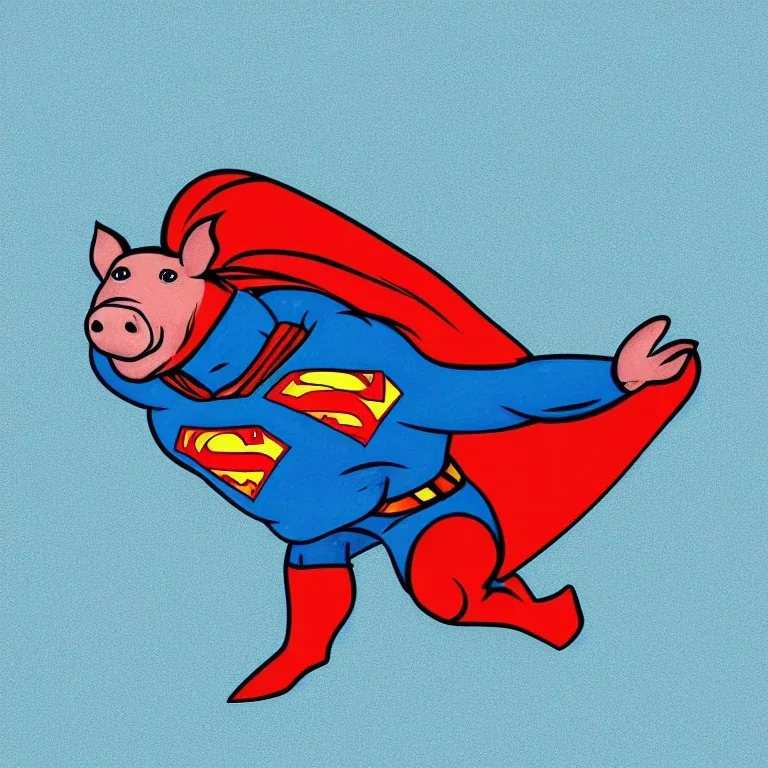 pig wearing a superman cape, realistic, movie style, digital art, white background