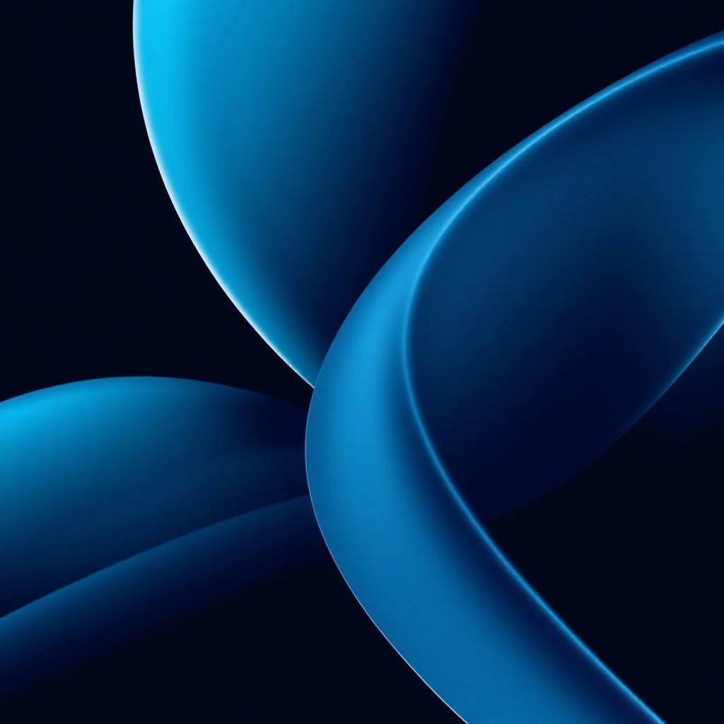 High-quality abstract digital art featuring smooth, curving ribbons of teal and dark blue. The ribbons overlap in a dynamic, sweeping swirl pattern. Soft, elegant highlights run along the curved edges, creating a sense of three-dimensional depth and a polished, fluid texture. Minimalist and sophisticated aesthetic.