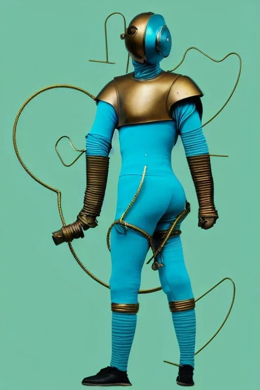 Bronze color, Cyan photograph Cyber-punk, full-mask, AKG-style big headphones, golden rings & disc, fencing mask. Speakers. Kim Kardashian, sword, lightly armored, electronic circuits. Thick tights, thick calves, arched fell, wide hip, flat belly. Ancient artifact attached. Perfect body. 5-dimensional Escher tiling background. Daft Punk, Tron Movie. Matrix movie clothes, Red leather areas, tippet, latex. Wicked sneakers. 1990's, old telephone microphone. Surreal. Minimal fashion Futurism